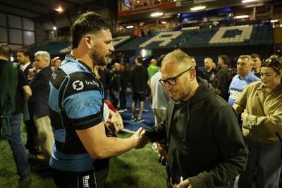 240426 - Cardiff Rugby v Ospreys - United Rugby Championship - Alun Lawrence at full time