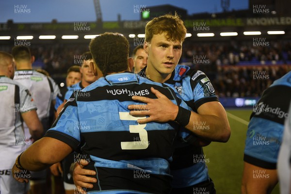240426 - Cardiff Rugby v Ospreys - United Rugby Championship - Jacob Beetham of Cardiff Rugby at full time