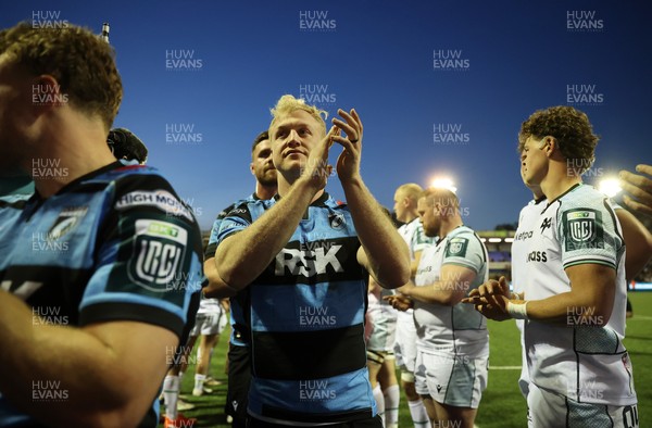 240426 - Cardiff Rugby v Ospreys - United Rugby Championship - Rory Jennings of Cardiff Rugby at full time