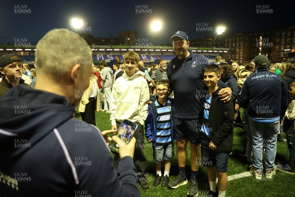 240426 - Cardiff Rugby v Ospreys - United Rugby Championship - Cardiff head coach, Corniel Van Zyl with fans at full time