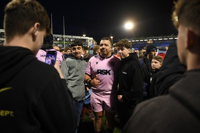 100126 - Cardiff Rugby v Racing 92 - EPCR Challenge Cup - Javan Sebastian of Cardiff Rugby with fans at full time