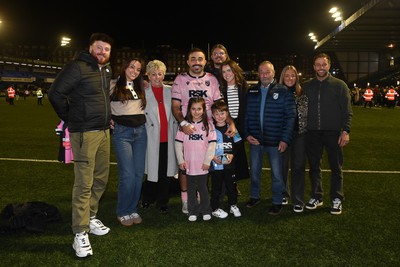 100126 - Cardiff Rugby v Racing 92 - EPCR Challenge Cup - Liam Belcher of Cardiff Rugby with family at full time after getting his 100th cap
