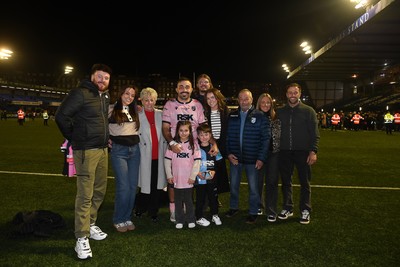 100126 - Cardiff Rugby v Racing 92 - EPCR Challenge Cup - Liam Belcher of Cardiff Rugby with family at full time after getting his 100th cap