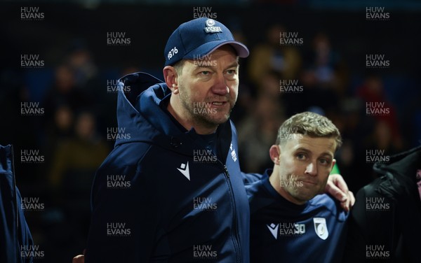 100126 - Cardiff Rugby v Racing 92, EPCR Challenge Cup - Cardiff Rugby head coach Corniel van Zyl speaks to the players at the end of the match