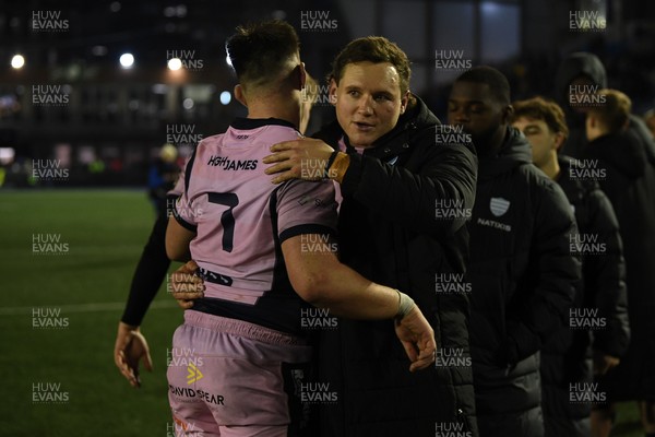 100126 - Cardiff Rugby v Racing 92 - EPCR Challenge Cup - Cornel Smit of Cardiff Rugby and Taine Basham of Cardiff Rugby at full time