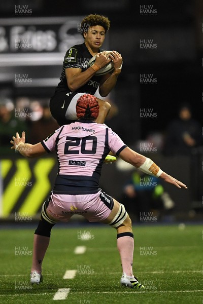 100126 - Cardiff Rugby v Racing 92 - EPCR Challenge Cup - Nolann Donguy of Racing 92 is challenged by James Botham of Cardiff Rugby