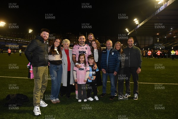 100126 - Cardiff Rugby v Racing 92 - EPCR Challenge Cup - Liam Belcher of Cardiff Rugby with family at full time after getting his 100th cap