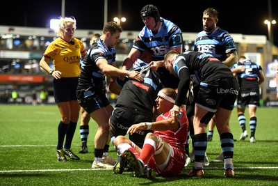 070123 - Cardiff v Scarlets - United Rugby Championship - Taulupe Faletau of Cardiff celebrates try with team mates