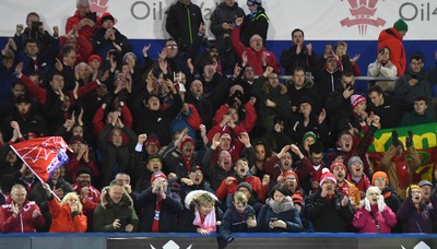 070123 - Cardiff v Scarlets - United Rugby Championship - Scarlets supporters at the end of the game