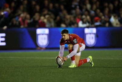 191225 - Cardiff Rugby v Scarlets - United Rugby Championship - Joe Hawkins of Scarlets kicks the conversion