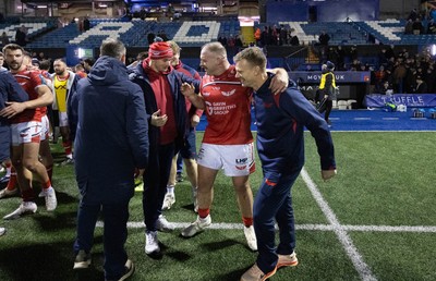 191225 - Cardiff Rugby v Scarlets, United Rugby Championship - Scarlets head coach Dwayne Peel at the end of the match