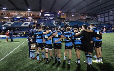 191225 - Cardiff Rugby v Scarlets, United Rugby Championship - Cardiff huddle up at the end of the match