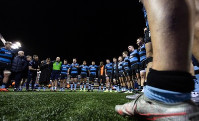 191225 - Cardiff Rugby v Scarlets, United Rugby Championship - Cardiff huddle up at the end of the match