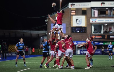 191225 - Cardiff Rugby v Scarlets, United Rugby Championship - Sam Lousi of Scarlets wins the line out