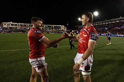 191225 - Cardiff Rugby v Scarlets, United Rugby Championship - Johnny Williams of Scarlets and Max Douglas of Scarlets at the end of the match