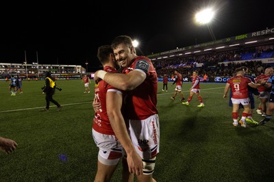 191225 - Cardiff Rugby v Scarlets, United Rugby Championship - Johnny Williams of Scarlets and Max Douglas of Scarlets at the end of the match