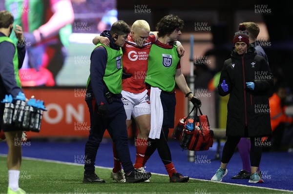 191225 - Cardiff Rugby v Scarlets - United Rugby Championship - Blair Murray of Scarlets leaves the field injured