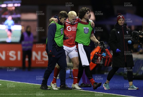 191225 - Cardiff Rugby v Scarlets - United Rugby Championship - Blair Murray of Scarlets leaves the field injured