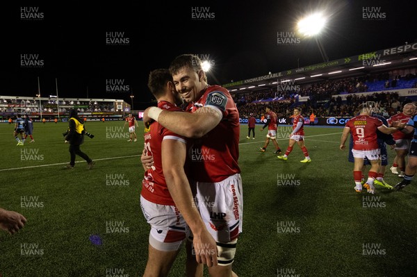 191225 - Cardiff Rugby v Scarlets, United Rugby Championship - Johnny Williams of Scarlets and Max Douglas of Scarlets at the end of the match
