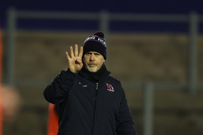 040323 - Cardiff Rugby v Ulster - United Rugby Championship - Dan McFarland, the head coach of Ulster rugby team looks on during pre-match warm up 