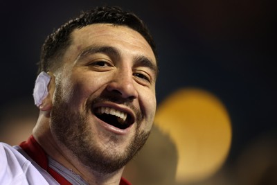 040323 - Cardiff Rugby v Ulster - United Rugby Championship - Jeff Toomaga-Allen of Ulster rugby celebrates after the game 