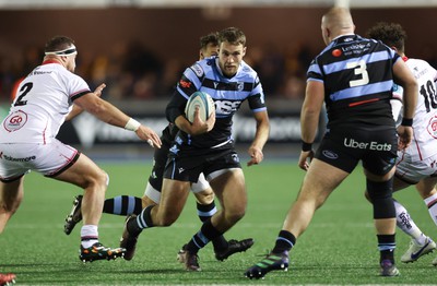 040323 - Cardiff Rugby v Ulster, BKT United Rugby Championship - Max Llewellyn of Cardiff Rugby tests the Ulster defence