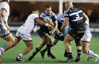 040323 - Cardiff Rugby v Ulster, BKT United Rugby Championship - Max Llewellyn of Cardiff Rugby tests the Ulster defence