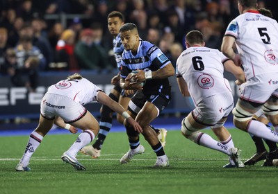 040323 - Cardiff Rugby v Ulster, BKT United Rugby Championship - Rey Lee-Lo of Cardiff Rugby is tackled