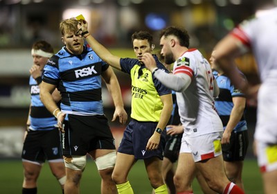 131225 - Cardiff Rugby v Ulster - United Rugby Championship - Ben Carson of Ulster is given a yellow card