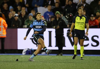 131225 - Cardiff Rugby v Ulster - United Rugby Championship - Callum Sheedy of Cardiff kicks the match winning penalty