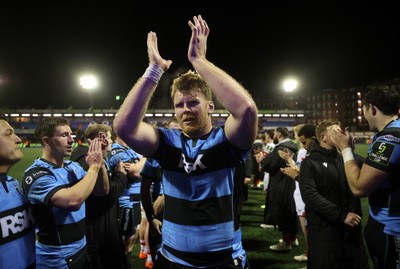 131225 - Cardiff Rugby v Ulster - United Rugby Championship - Josh McNally of Cardiff celebrates at full time