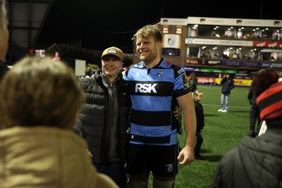 131225 - Cardiff Rugby v Ulster - United Rugby Championship - Josh McNally of Cardiff with fans at full time
