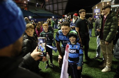 131225 - Cardiff Rugby v Ulster - United Rugby Championship - James Botham of Cardiff with fans at full time