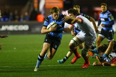 131225 - Cardiff Rugby v Ulster - EPCR Challenge Cup - Dan Thomas of CArdiff takes on David McCann of Ulster