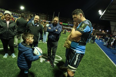 131225 - Cardiff Rugby v Ulster - EPCR Challenge Cup - James Botham of Cardiff meets fans at the end of the game