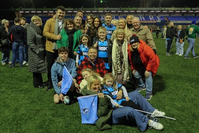 131225 - Cardiff Rugby v Ulster - EPCR Challenge Cup - Leigh Halfpenny of Cardiff catches up with his family after the final whistle