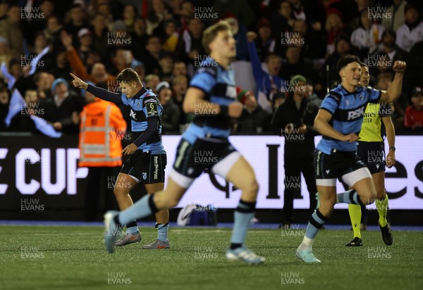 131225 - Cardiff Rugby v Ulster - United Rugby Championship - Callum Sheedy of Cardiff kicks the match winning penalty