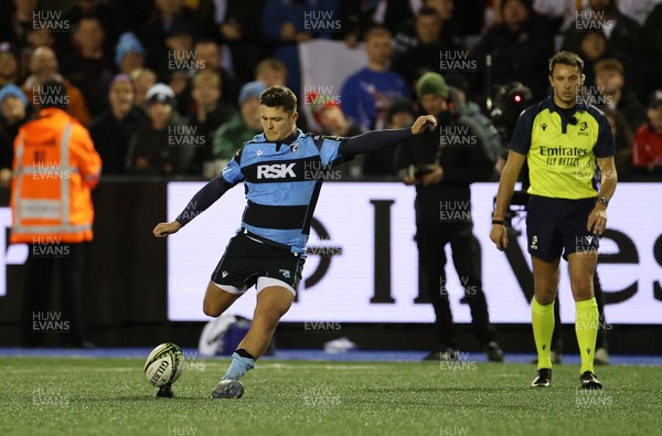 131225 - Cardiff Rugby v Ulster - United Rugby Championship - Callum Sheedy of Cardiff kicks the game winning penalty
