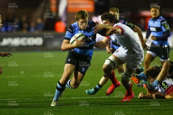131225 - Cardiff Rugby v Ulster - EPCR Challenge Cup - Dan Thomas of CArdiff takes on David McCann of Ulster
