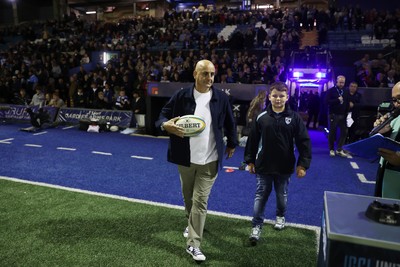 021026 - Cardiff Rugby v Zebre Parma - United Rugby Championship - Steve Forde delivers the match ball