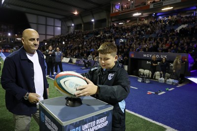 021026 - Cardiff Rugby v Zebre Parma - United Rugby Championship - Steve Forde delivers the match ball