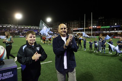 021026 - Cardiff Rugby v Zebre Parma - United Rugby Championship - Steve Forde delivers the match ball