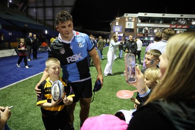 021026 - Cardiff Rugby v Zebre Parma - United Rugby Championship - Tom Howe of Cardiff with fans at full time