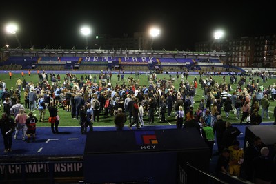 021026 - Cardiff Rugby v Zebre Parma - United Rugby Championship - Fans on the field after the game