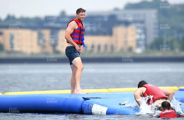 190722 - Cardiff Rugby Visit Water Park in Cardiff Bay - Rhys Priestland