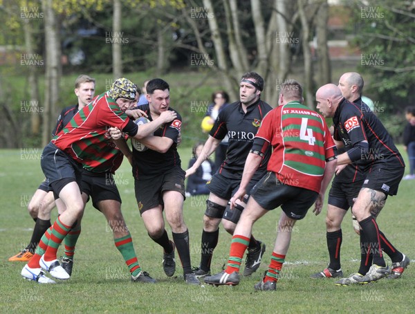 200413 - Cardiff Saracens v St Julians - SWALEC League Divison 6 South East -Cardiff Saracens (black) take on St Julians in the SWALEC league 