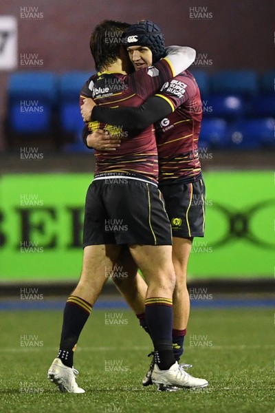 031225 - Cardiff Uni v Cardiff Met - Cardiff Clash - Cardiff Met players celebrate the win at full time