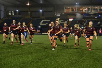 031225 - Cardiff Uni Women v Cardiff Met Women - Cardiff Clash - Cardiff Met players celebrate the win at full time