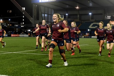 031225 - Cardiff Uni Women v Cardiff Met Women - Cardiff Clash - Cardiff Met players celebrate the win at full time