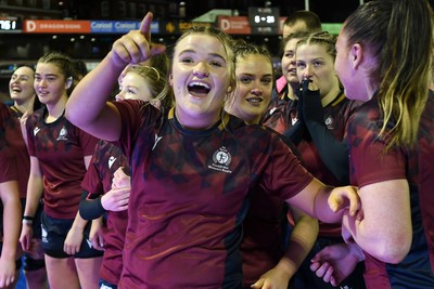 031225 - Cardiff Uni Women v Cardiff Met Women - Cardiff Clash - Cardiff Met players celebrate the win at full time